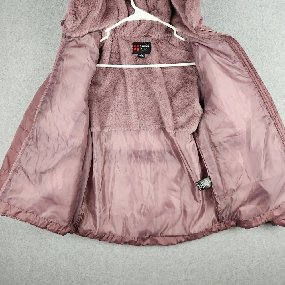 Swiss‎ Alps Kids M 8/10 Quilted Puffer Jacket Dusty Rose Sherpa Lined
